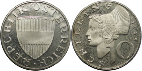 RDR – Habsburg – Österreich, REPUBLIK ÖSTERREICH. 10 Schilling 1968. 7,5 g. 0.640 Silber. 0.15 OZ. KM 2882. Polierte Platte