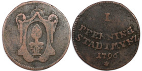 Altdeutsche Münzen und Medaillen, AUGSBURG. Reichsstadt. 1 Pfennig 1796. Kupfer. KM 189. Sehr Schön