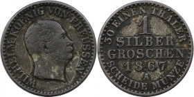 Altdeutsche Münzen und Medaillen, BRANDENBURG IN PREUSSEN. Wilhelm I. (1861-1888). 1 Silbergroschen 1867 A. Silber. Jaeger 89, AKS 103. Sehr Schön
