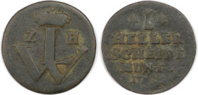 Altdeutsche Münzen und Medaillen, HESSEN - KASSEL. Wilhelm VIII. (1751-1760). 1 Heller Scheidemünze 1752 ZH. Kupfer. Sehr Schön