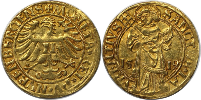 Altdeutsche Münzen und Medaillen, NÜRNBERG, STADT. Goldgulden 1519, MONETA * REI...