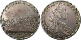 Altdeutsche Münzen und Medaillen, NÜRNBERG, STADT. Konv.-Taler 1754 CGL. Stadtansicht, mit Titel Franz I. Stempel von P. P. Werner. Silber. 27.84 g. D...