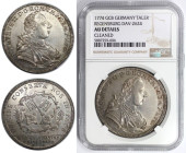 Altdeutsche Münzen und Medaillen, REGENSBURG, STADT. Konv.-Taler 1774 GCB, mit Titel Josefs II. Silber. 28,0 g. Dav. 2624. NGC AU Details Cleaned
