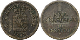 Altdeutsche Münzen und Medaillen, SACHSEN - ALBERTINE. Friedrich August II. (1836-1854). 1 Neugroschen (10 Pfennige) 1848 F. Billon. Sehr schön