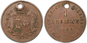 Altdeutsche Münzen und Medaillen, SCHLESWIG - HOLSTEIN. 1 Dreiling 1850 TA HL. Kupfer. KM 160. Sehr schön, Loch