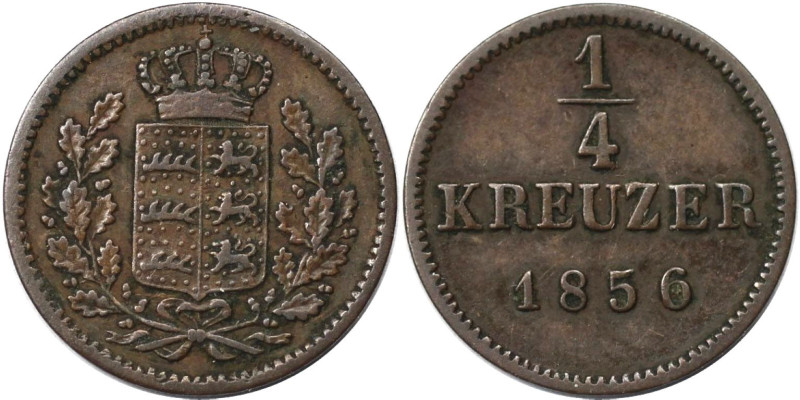 Altdeutsche Münzen und Medaillen, WÜRTTEMBERG. Wilhelm I. (1816-1864). 1/4 Kreuz...