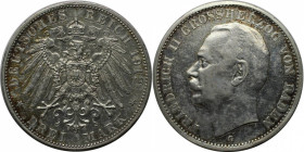 Deutsche Münzen und Medaillen ab 1871, REICHSSILBERMÜNZEN, Baden, Friedrich II (1907-1918). 3 Mark 1912 G, Silber. KM 79. Vorzüglich. Kratzer