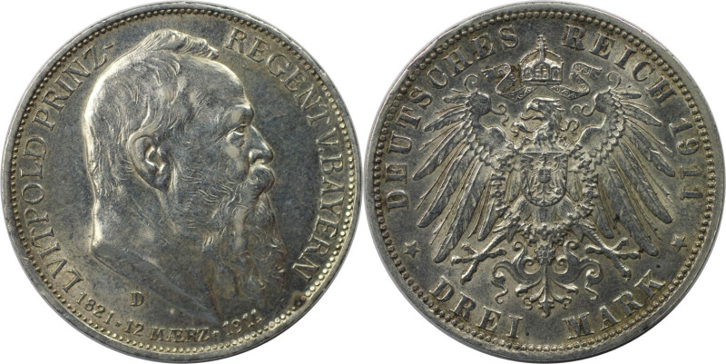 Deutsche Münzen und Medaillen ab 1871. REICHSSILBERMÜNZEN. Bayern. Prinzregent L...