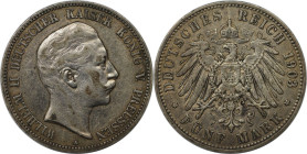 Deutsche Münzen und Medaillen ab 1871, REICHSSILBERMÜNZEN, Preußen, Wilhelm II. (1888-1918). 5 Mark 1903 A, Silber. Jaeger 104. Sehr schön