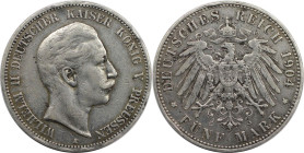 Deutsche Münzen und Medaillen ab 1871, REICHSSILBERMÜNZEN, Preußen. Wilhelm II. (1888-1918). 5 Mark 1904 A. Silber. Jaeger 104. Sehr schön, Kratzer...