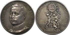 Deutsche Münzen und Medaillen ab 1871, REICHSSILBERMÜNZEN, Preußen. Wilhelm II. (1888-1918). Silbermedaille 1913, von Lauer. (18 g. 33,4 mm). Zum 25.R...