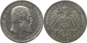 Deutsche Münzen und Medaillen ab 1871, REICHSSILBERMÜNZEN, Württemberg, Wilhelm II. (1891-1918). 3 Mark 1908 F, Silber. Jaeger 175. Vorzüglich