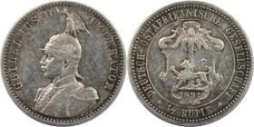 Deutsche Münzen und Medaillen ab 1871, DEUTSCHE KOLONIEN. Deutsch-Ostafrika. Wilhelm II. 1/2 Rupie 1891. Silber. Sehr schön-vorzüglich