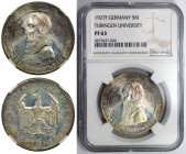 Deutsche Münzen und Medaillen ab 1871, WEIMARER REPUBLIK. 450 Jahre Universität Tübingen. 5 Reichsmark 1927 F, Stuttgart. Silber. KM 55. Jaeger 329. N...