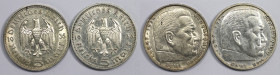 Deutsche Münzen und Medaillen ab 1871, 3. REICH 1933-1945, Lots und Sammlungen. 5 Reichsmark 1935 J, 5 Reichsmark 1936 D. Lot von 2 Münzen. Silber. KM...