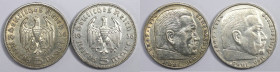 Deutsche Münzen und Medaillen ab 1871, 3. REICH 1933-1945, Lots und Sammlungen. 5 Reichsmark 1936 A, 5 Reichsmark 1936 D. Lot von 2 Münzen. Silber. KM...