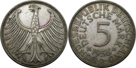 Deutsche Münzen und Medaillen ab 1945, BUNDESREPUBLIK DEUTSCHLAND. Einigkeit Und Reicht Und FreiHeit (1951-1874). 5 Mark 1956 D. Silber. Jaeger 387. S...