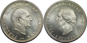 Europäische Münzen und Medaillen, Dänemark / Denmark. Frederik IX. (1947-1972). 18. Geburtstag Prinzessin Margarehte. 2 Kroner 1958. 15,0 g. 0.800 Sil...