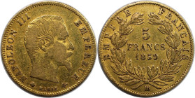 Europäische Münzen und Medaillen, Frankreich / France. Napoleon III. 5 Francs 1859 BB. Gold. 1,58 g. KM 787.2. Sehr schön