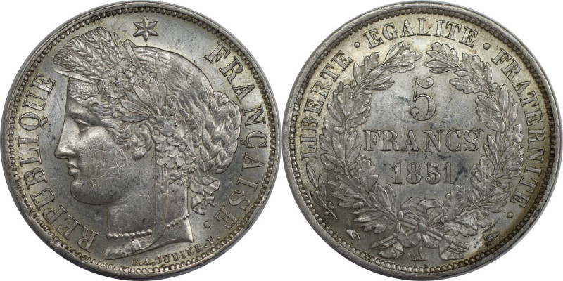 Europäische Münzen und Medaillen, Frankreich / France. Ceres. 5 Francs 1851 A, P...