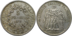 Europäische Münzen und Medaillen, Frankreich / France. Herkulesgruppe. 5 Francs 1875 A, Paris. Silber. KM 820.1. Sehr schön+