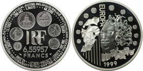 Europäische Münzen und Medaillen, Frankreich / France. Europäische Atr Styles - Europa. 6.55957 Francs 1999. 22,20 g. 0.900 Silber. 0.64 OZ. Polierte ...