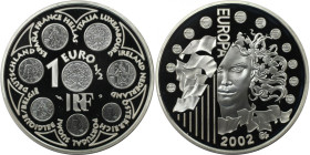 Europäische Münzen und Medaillen, Frankreich / France. Europäische Währungsunion. 1 1/2 Euro 2002. 22,20 g. 0.900 Silber. 0.64 OZ. KM 1301. Polierte P...