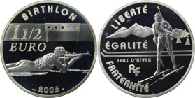 Europäische Münzen und Medaillen, Frankreich / France. Olympische Winterspiele 2006 in Turin - Biathlon. 1-1/2 Euro 2005. 22,20 g. 0.900 Silber. 0.64 ...