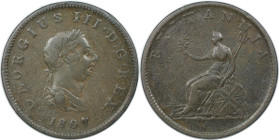 Europäische Münzen und Medaillen, Großbritannien / Vereinigtes Königreich / UK / United Kingdom. George III. (1760-1820). 1/2 Penny 1807, Kupfer. KM 6...