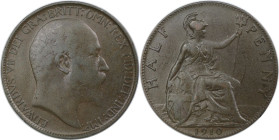 Europäische Münzen und Medaillen, Großbritannien / Vereinigtes Königreich / UK / United Kingdom. Edward VII. (1901-1910). 1/2 Penny 1910, Bronze. KM 7...