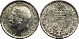 Europäische Münzen und Medaillen, Großbritannien / Vereinigtes Königreich / UK / United Kingdom. George V. (1910-1936). 3 Pence 1914. Silber. KM 813. ...