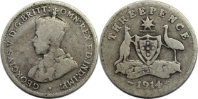 Weltmünzen und Medaillen, Australien / Australia. George V. 3 Pence 1914. Silber. KM 24. Schön+