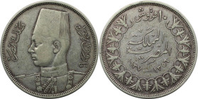 Weltmünzen und Medaillen, Ägypten / Egypt. Farouk. 10 Piastres 1937. Silber. KM 367. Fast Vorzüglich