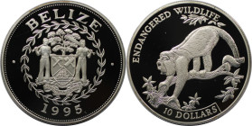 Weltmünzen und Medaillen, Belize. Gefährdete Weltwildleben-Reihe - Brüllaffe. 10 Dollars 1995. 28,28 g. 0.925 Silber. 0.84 OZ. KM 125. Polierte Platte...
