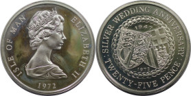 Weltmünzen und Medaillen, Isle of Man. 25. Hochzeitsjubiläum. 25 Pence 1972. 28,28 g. 0.925 Silber. 0.84 OZ. KM 25a. Polierte Platte