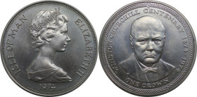 Weltmünzen und Medaillen, Isle of Man. 100. Jahrestag - Geburt von Winston Churchill. 1 Crown 1974. 28,28 g. 0.925 Silber. 0.84 OZ. KM 30a. Stempelgla...
