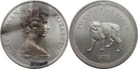 Weltmünzen und Medaillen, Isle of Man. "Manx-Katze". 25 Pence 1975. 28,28 g. 0.925 Silber. 0.84 OZ. KM 31a. Stempelglanz