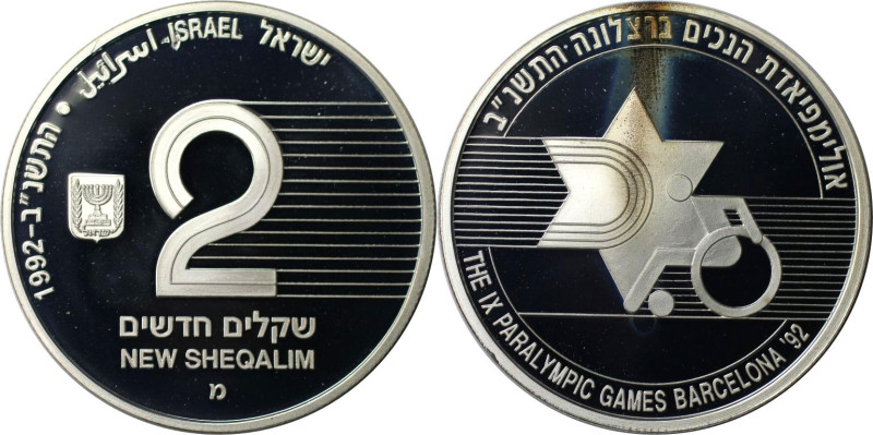 Weltmünzen und Medaillen, Israel. Paralympics. 2 New Sheqalim 1992. 28,80 g. 0.9...