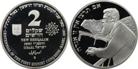 Weltmünzen und Medaillen, Israel. 1. Zionistenkongress - Dr. Herzl. 2 New Sheqalim 1997. 28,80 g. 0.925 Silber. 0.86 OZ. KM 301. Polierte Platte