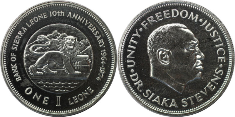 Weltmünzen und Medaillen, Sierra Leone. 10 Jahre Zentralbank. 1 Leone 1974. Poli...