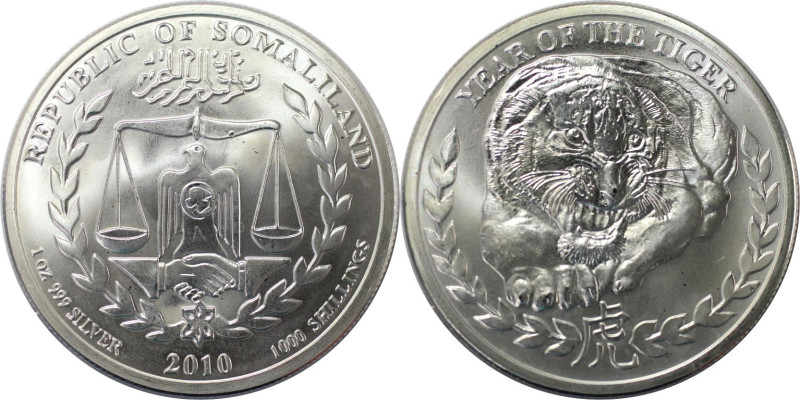 Weltmünzen und Medaillen, Somalia. "Year of the Tiger". 1000 Shillings 2010. 31,...