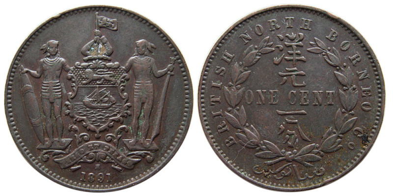 BRITISH NORTH BORNEO, British North Borneo Company, 1891. Copper one cent (9.27 ...