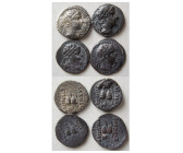 GROUP LOT of 4 BAKTRIAN KINGS, Eukratides I. AR Obols.