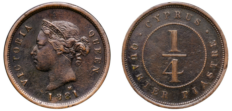 Cyprus, British Administration, Victoria, 1837-1901. 1/4 Piastre, 1881 H, Ralph ...