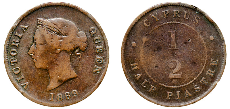 Cyprus, British Administration, Victoria, 1837-1901. 1/2 Piastre, 1889, Royal mi...