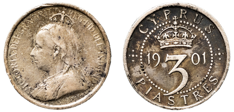 Cyprus, British Administration, Victoria, 1837-1901. 3 Piastres, 1901, Royal min...
