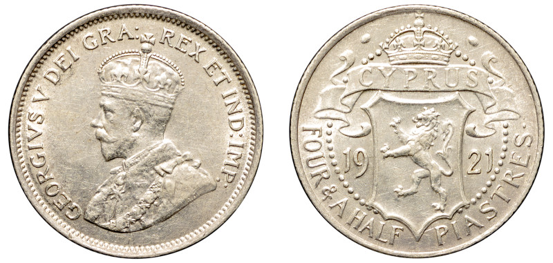 Cyprus, British Administration, George V, 1910-1936. 4 1/2 Piastres, 1921, Royal...