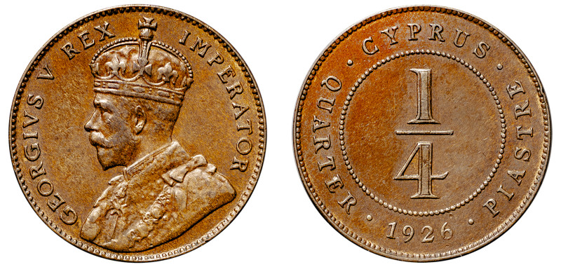 Cyprus, British Administration, George V, 1910-1936. 1/4 Piastre, 1926, Royal mi...