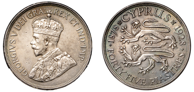Cyprus, British Administration, George V, 1910-1936. 45 Piastres, 1928, Royal mi...