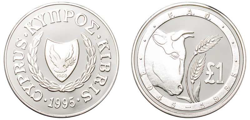 Cyprus, Republic, 1960-. AR Proof Pound, 1995, 50th Anniversary of the F.A.O. (K...
